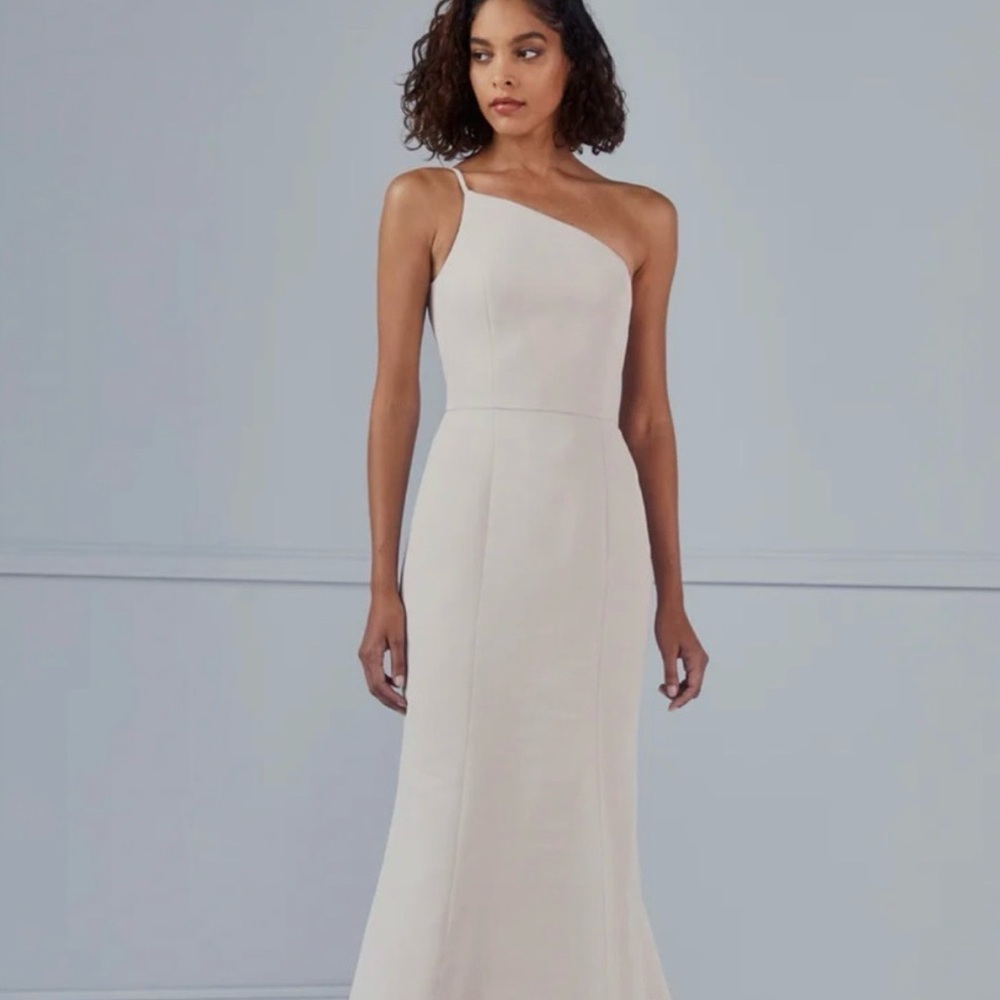 Amsale One-Shoulder Champagne Dress